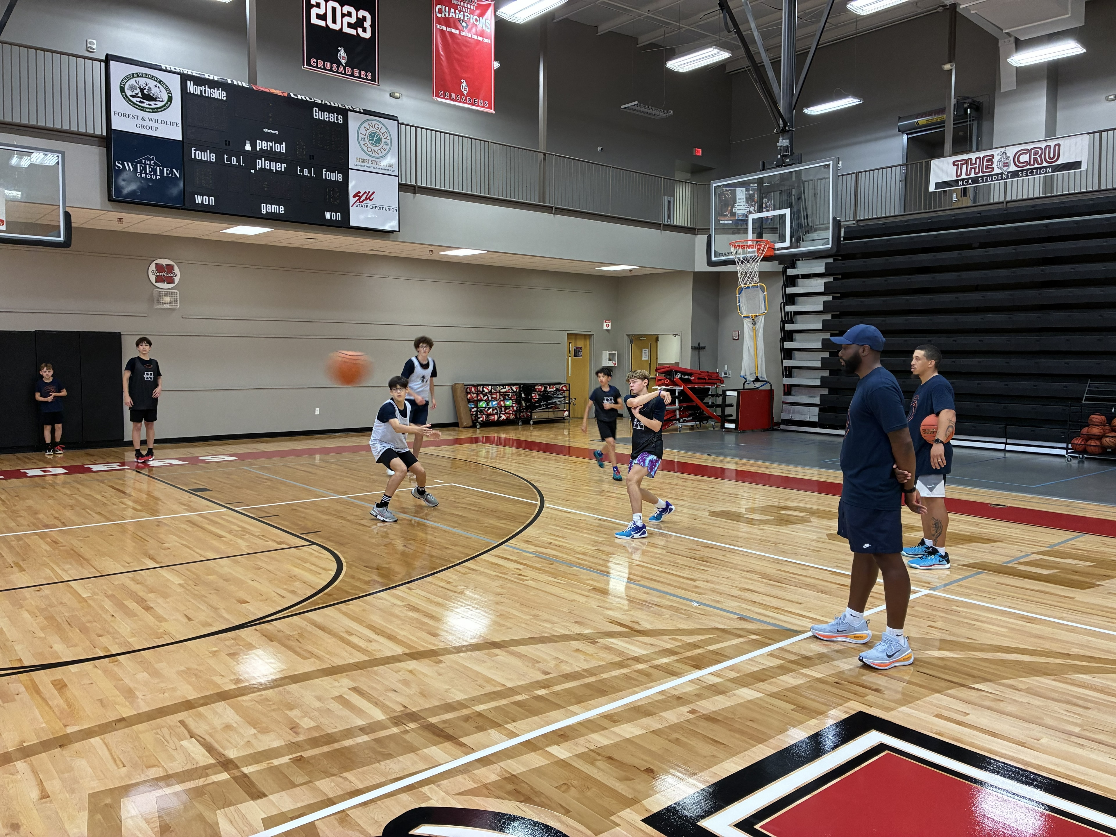 Basketball passing drill at Northside gymnasium